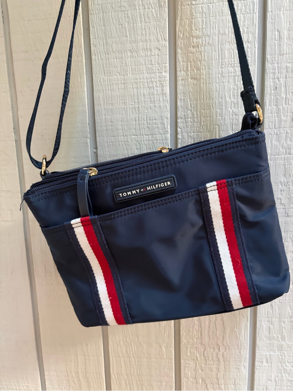 Tommy Hilfiger Navy Crossbody with Red and White Signature Stripes